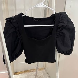 Zara | Puff Sleeve Top | Black